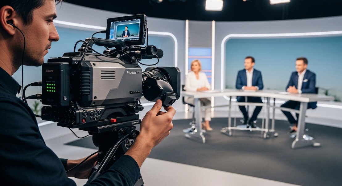 Programa de TV en vivo en estudio de streaming